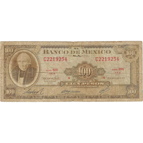 1961-1973 100 Pesos Mexico Banknote Portrait of M. Hidalgo