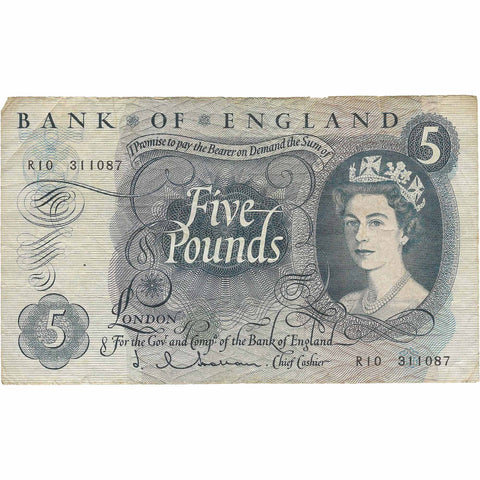 1963-66 5 Pounds United Kingdom Banknote Elizabeth II