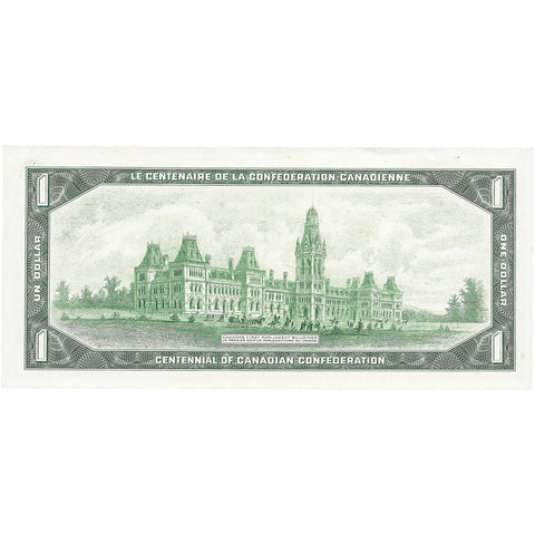 1967 1 Dollar Canada Banknote Portrait of Elizabeth II Centennial of Confederation