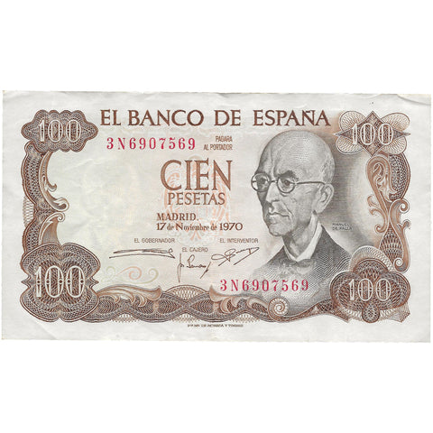 1970 100 Pesetas Spain Banknote Portrait of Manuel de Falla