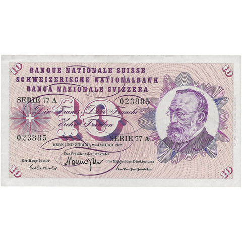 1972 10 Francs Switzerland Banknote Portrait of Gottfried Keller