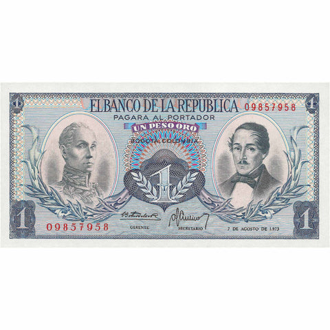 1973 1 Peso Oro Colombia Banknote Portrait of Simón Bolívar