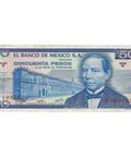 1973 50 Pesos Mexico Banknote Portrait of Benito Juarez