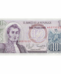 1980 10 Pesos Oro Colombia Banknote Portrait of General Antonio Nariño