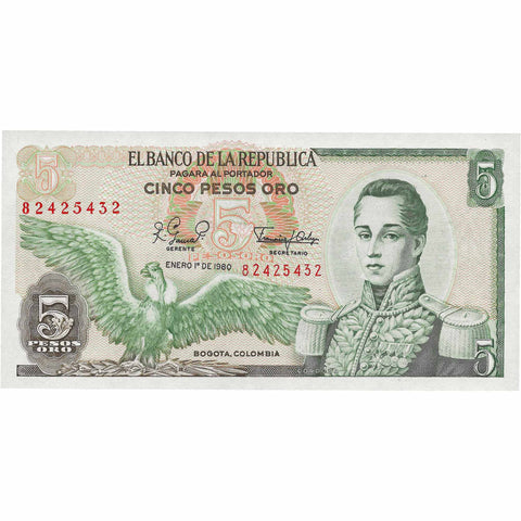 1980 5 Peso Oro Colombia Banknote Portrait of José María Córdoba