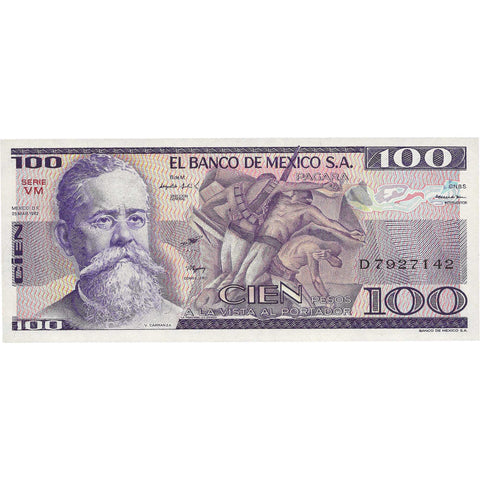 1981-1982 100 Pesos Mexico Banknote Portrait of V. Carranza