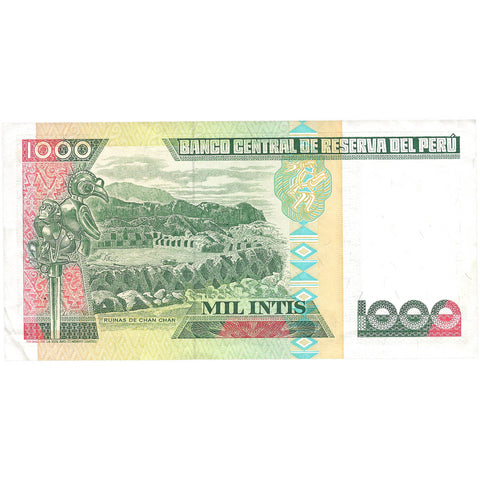 1988 Peru Banknote 1000 Intis Collectible