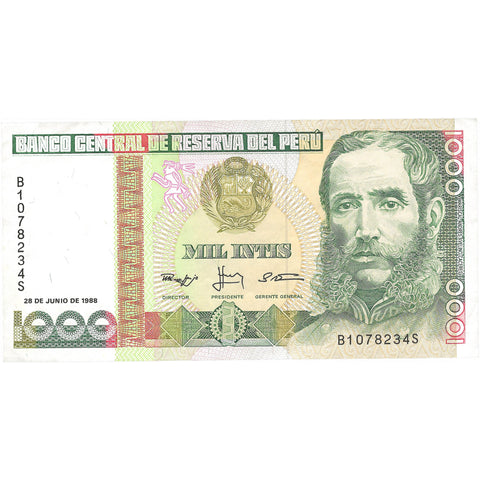 1988 Peru Banknote 1000 Intis Collectible