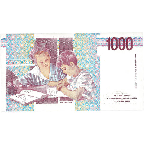 1990 1000 Lire Italy Banknote Portrait of Maria Montessori