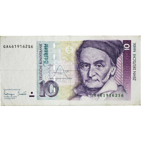 1993 Germany Federal-Republic's 10 Mark Banknote ( Deutsche Bundesbank Zehn Mark)