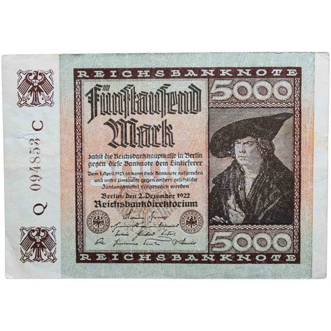 2 December 1922 Germany, 5000 Mark Banknote