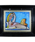 Antique, Early 20th Century Picasso Inspired Watercolour and Gouache Painting of Angel, Framed