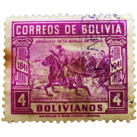 Stamp Bolivia 1943 4 Bs. - Bolivian boliviano Stamps General Ballivian leading cavalry charge