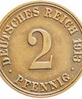 Germany Empire 1913 A 2 Pfennig Wilhelm I Copper Coin