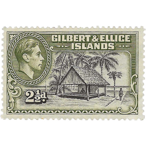 Gilbert and Ellice Islands Stamp George VI 1939 2 and Half Penny Islander,s House