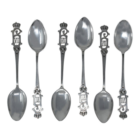 King Haakon VII 1908 Antique Norway Silver Set Six Tea Spoons Silversmith Jacob Tostrup