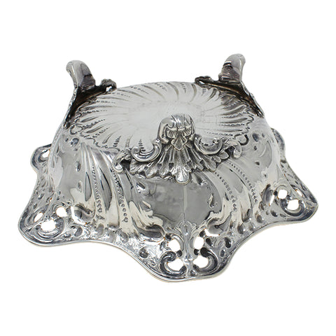 Large 1895 Antique Victorian Era Sterling Silver Pierced Dish Silversmiths Atkin Brothers Sheffield Hallmarks