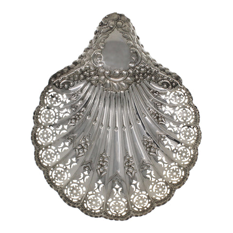 Large 1901 Antique Victorian Era Shell Shaped Sterling Silver Pierced Dish Silversmith Henry Atkin Sheffield Hallmarks