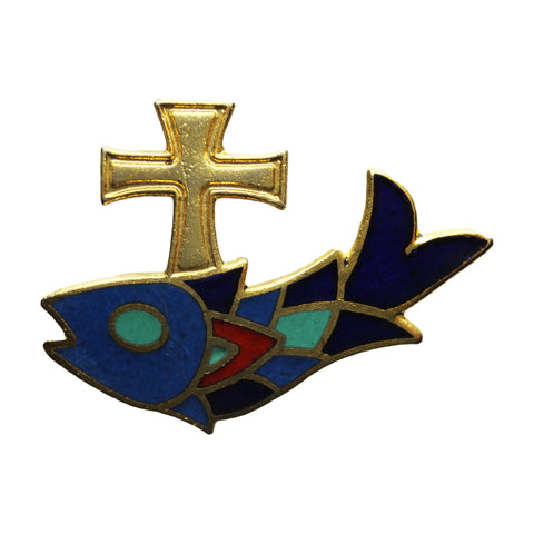 Pin Badge Christian Vintage Fish Cross