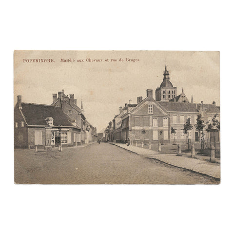 Poperinge Belgium Vintage Postcard Marche aux Chevaux et rue Bruges