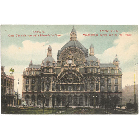 Railway station Antwerpen Belgium Anvers La Gare Centrale vue de la Place de la Gare Vintage Postcard