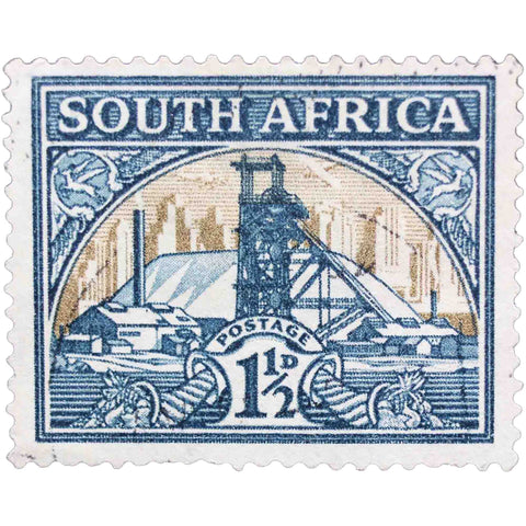 South Africa 1940 Gold Mine 1½ d - South African Penny Stamp Size 30 x 24 mm