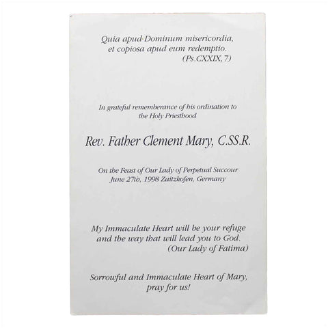 Vintage Prayer Card Religion Holy Our Lady Maria Father Clement Mary Jesus Christ Church Pray Christian Catholic