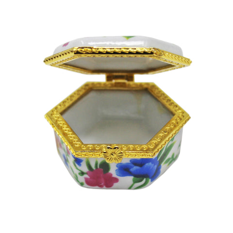 Vintage Small Porcelain Trinket Box Pill Box Flowers Painted