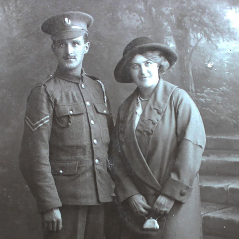 WW1 British’s Soldier and Wife World War I Era Studio Photo Postcard Army History