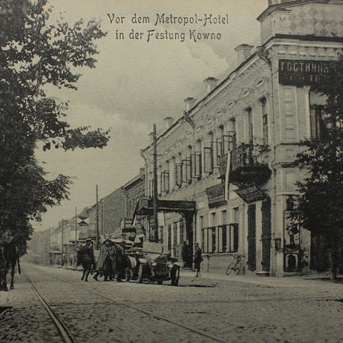 WW1 Era Lithuania Kaunas Hotel Metropolis German Soldiers Postcard Antique