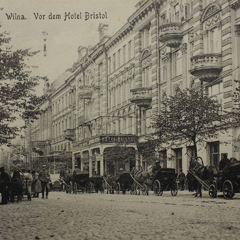 WW1 Era Lithuania Vilnius Hotel Bristol German Soldiers Postcard Antique