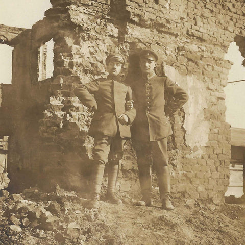 World War I Ruins Military 2 Germany Soldiers Photo WW1 Postcard