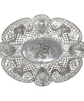 c1888 Antique Germany Silver Large Pierced Fruit Dish Flowers and Baskets Decorated