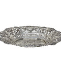 c1890 Antique Germany Silver Large Pierced Fruit Dish Flowers Decorated