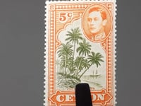 1943 5c Ceylon Stamp Coconut palms