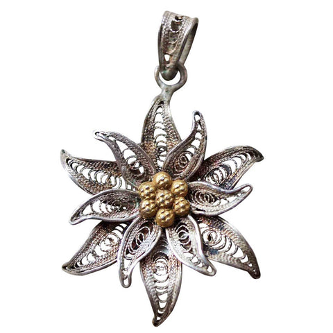 1910’s Antique Silver Pendant Flower Hallmarked 800 Jewellery fo Women