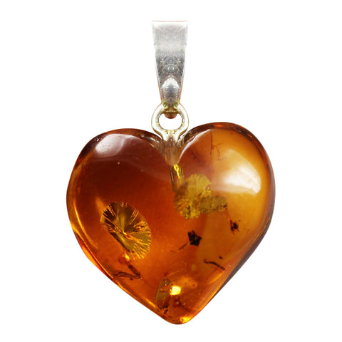 Vintage Solid Silver and Amber Pendant Heart Hallmarked 925