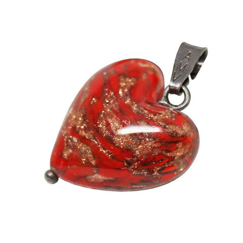 1980’s Vintage Silver Toped Red Glass Heart Pendant