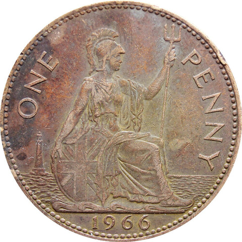 1966 One Penny Elizabeth II Coin 1st portrait