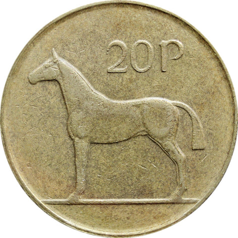 Ireland Coin 1986 20 Pingin Irish Coins Old Money Numismatic Collectible Hunting horse, facing left. Gaelic harp