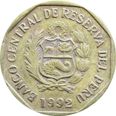 1992 10 Céntimos Peru Coin with braille, with Chavez