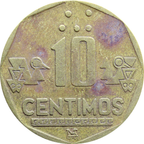 1992 10 Céntimos Peru Coin with braille, with Chavez
