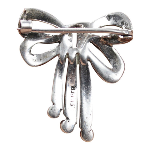 Vintage Silver Brooch Marcasite Bow
