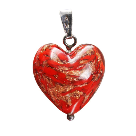 1980’s Vintage Silver Toped Red Glass Heart Pendant