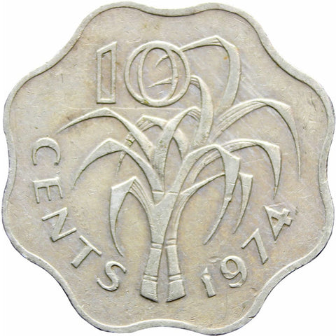1974 10 Cents Swaziland King Sobhuza II Coin