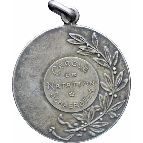 1910’s Antique J. Fisch Belgium Swimming Cercle de natation de Schaerbeek Sport Award Pendant Medal