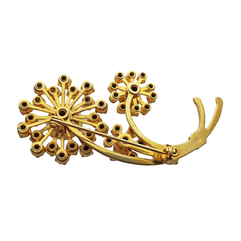 Vintage Brooch Flower Daisy Glass Crystal Gold Color