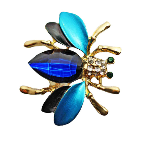 Vintage Brooch Bug Fly Blue Glass Crystal