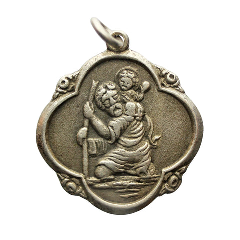 Religion St Christopher Silver Pendant Medallion Vintage