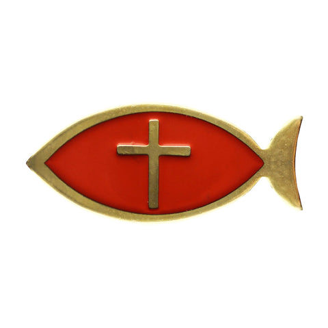 Pin Badge Fish Cross Christian Vintage